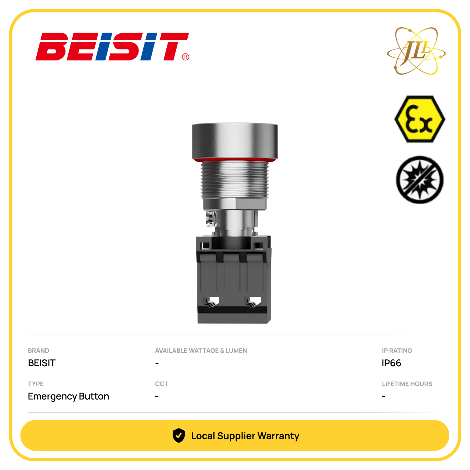 BEISIT BST8012 EXPLOSION PROOF EMERGENCY PUSH BUTTON M30X1.5 MAX 10A IP66 [GREEN/RED/YELLOW/BLUE/WHITE] (ATEX/IECEX CERTIFIED)