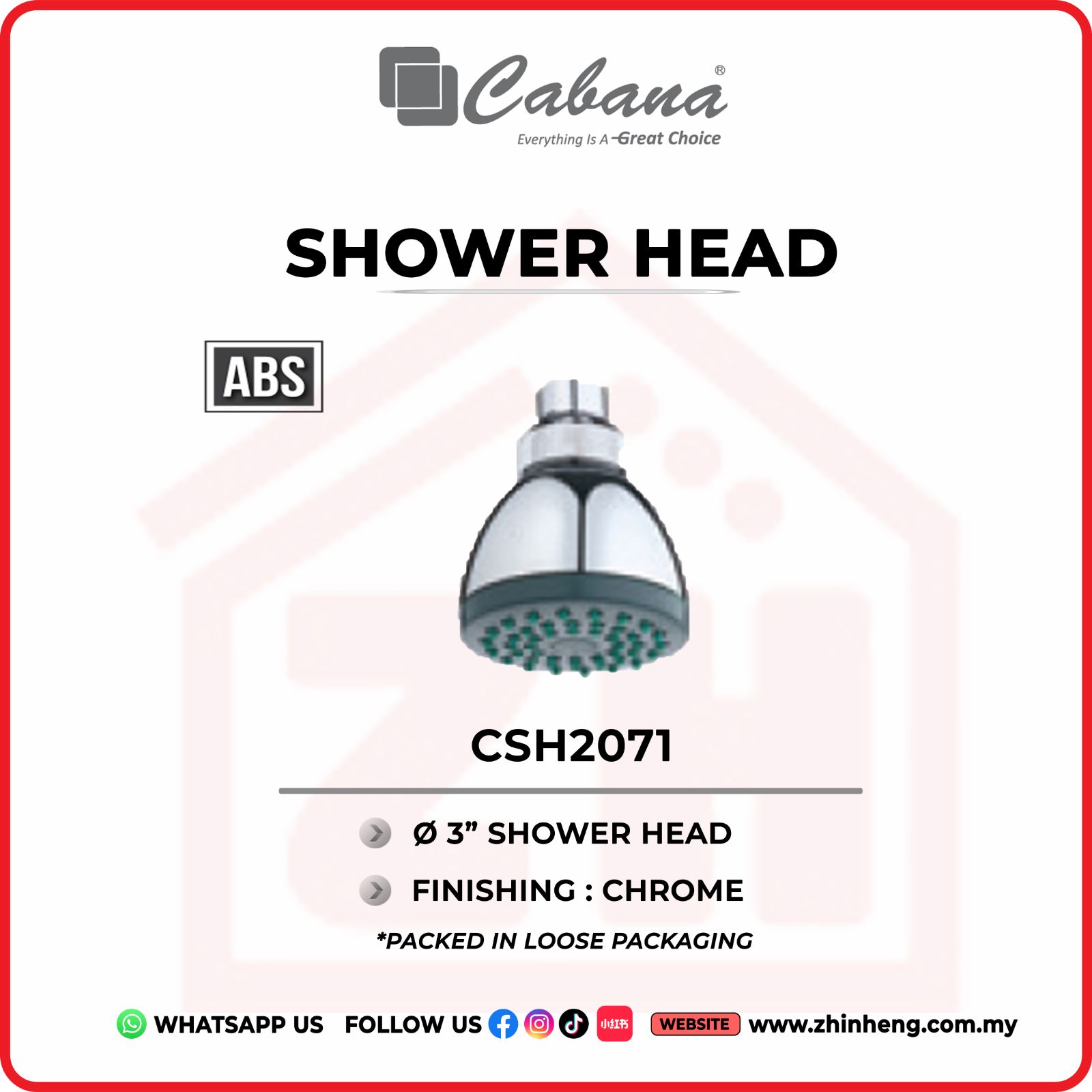 CABANA  3'' ROUND SHOWER HEAD SINGLE FUNCTION  CSH2071