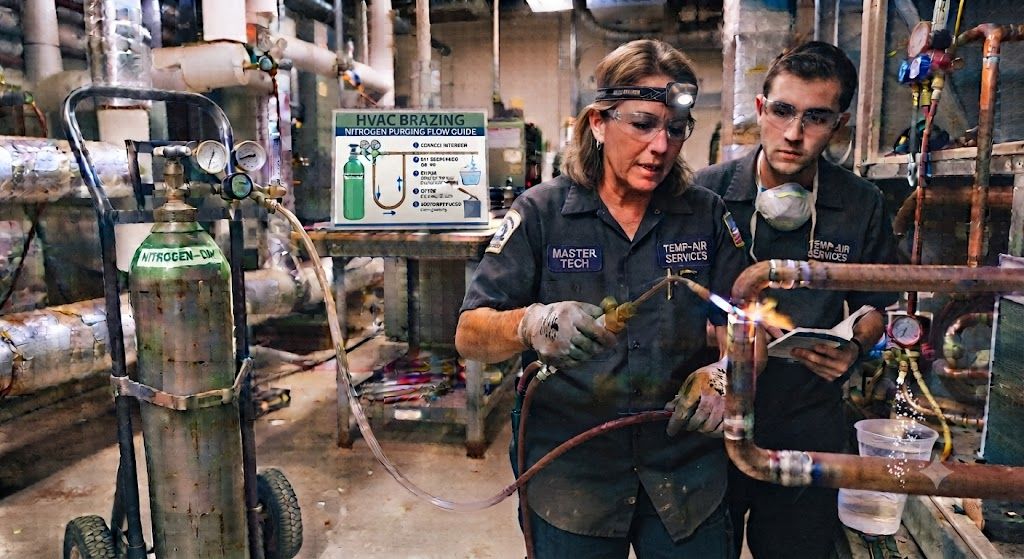 refrigeration brazing nitrogen flow importance HVAC