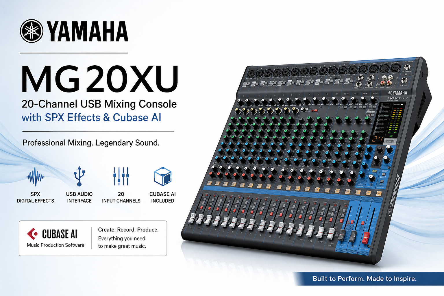雅马哈 MG20XU 20路 USB 调音台 带SPX效果和Cubase AI