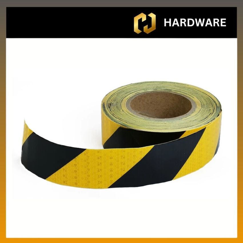 SAFETY REFLECTIVE YELLOW / BLACK SHINNING STAR FILM WARNING TAPE STICKERS (50MM X 25M)