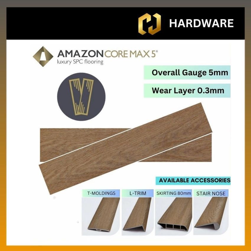 AMAZON CORE MAX 5 HT-731 T-MOLDINGS / HN-731 STAIR NOSE / HL-731 L-TRIM / HR-731 REDUCER / HS-731 SKIRTING 80mm LUXURY SPC F LORING | WOOD - LOOK PLANKS