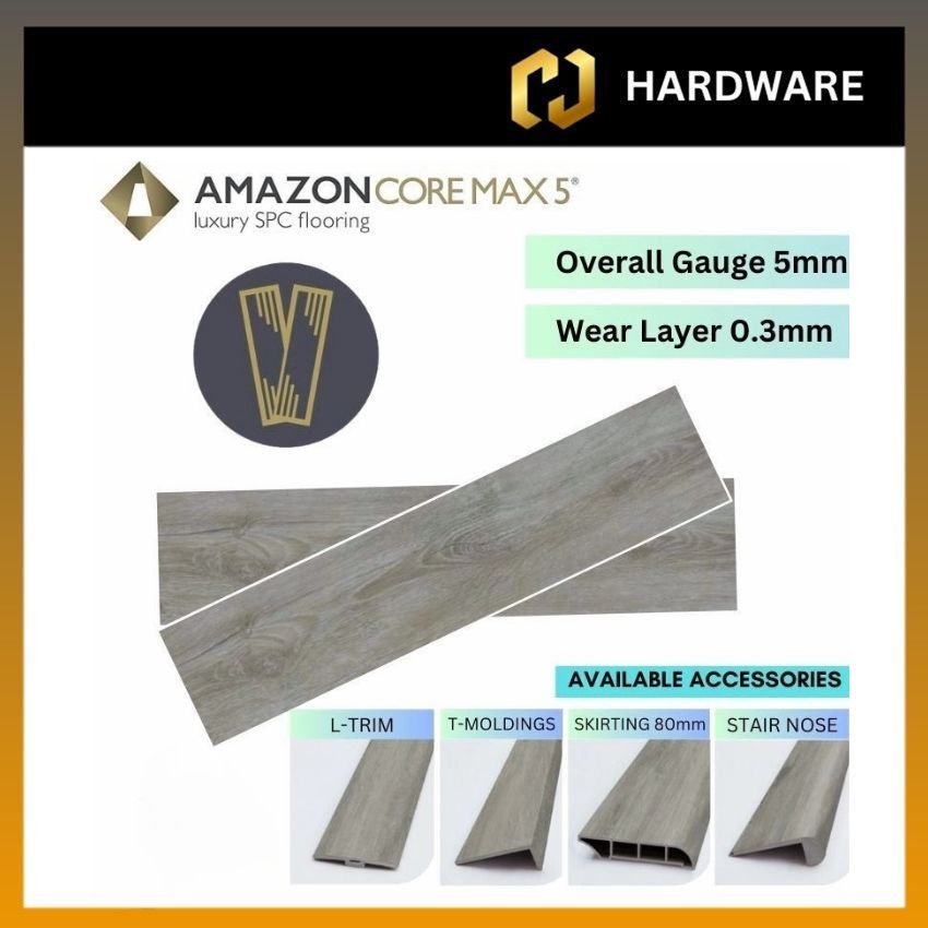 AMAZON CORE MAX 5 HT-712 T-MOLDINGS / HL-712 L-TRIM / HS-712 SKIRTING 80mm / HN-712 STAIR NOSE / HR-712 REDUCER LUXURY SPC F LORING | WOOD - LOOK PLANKS