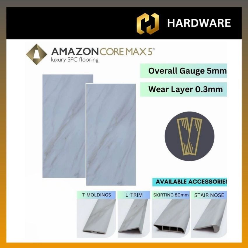 AMAZON CORE MAX 5 HT-721 T-MOLDINGS / HN-721 STAIR NOSING / HL-721 L-TRIM / HR-721 REDUCER / HS-721 SKIRTING 80mm LUXURY SPC FLOWER | WOODEN BOARD - LOOK