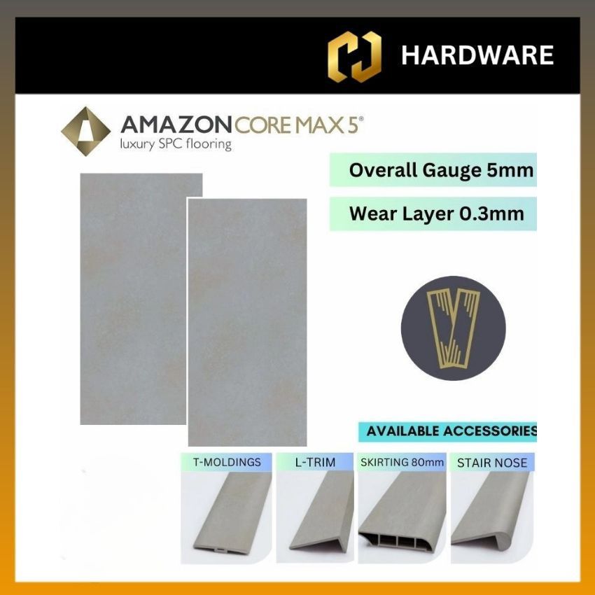 AMAZON CORE MAX 5 HT-722 T-MOLDINGS / HN-722 STAIR NOSE / HL-722 L-TRIM / HR-722 REDUCER / HS-722 SKIRTING 80mm LUXURY SPC F LORING | WOOD - LOOK PLANKS