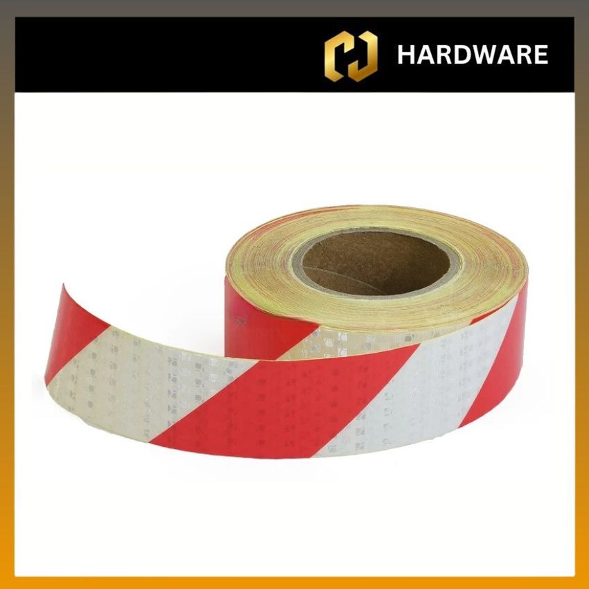 SAFETY REFLECTIVE RED / WHITE SHINNING STAR FILM WARNING TAPE STICKERS (50MM X 25M)