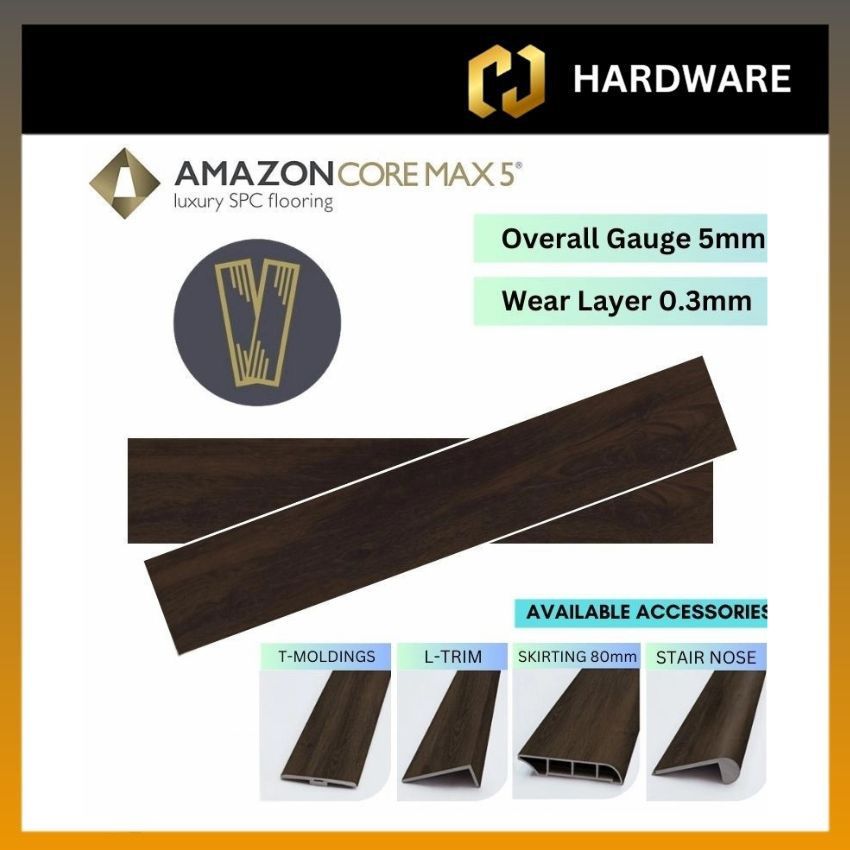 AMAZON CORE MAX 5 HT-718 T-MOLDINGS / HN-718 STAIR NOSE / HL-718 L-TRIM / HR-718 REDUCER / HS-718 SKIRTING 80mm LUXURY SPC F LORING | WOOD - LOOK PLANKS