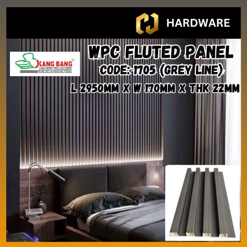 WPC FLUTED PANEL / WALL PANEL长城板/装饰墙/吊顶 170 X 22 X 2950MM [GREY LINE] CODE : 1705