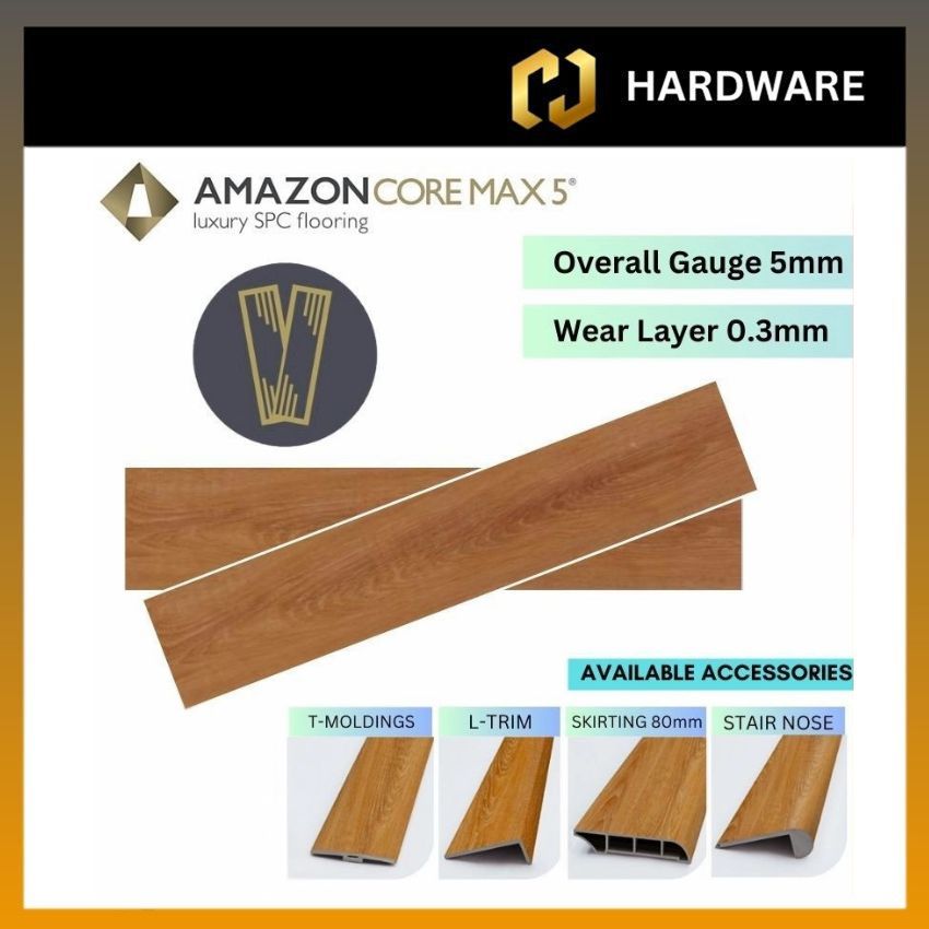 AMAZON CORE MAX 5 HT-717 T-MOLDINGS / HN-717 STAIR NOSE / HL-717 L-TRIM / HR-717 REDUCER / HS-717 SKIRTING 80mm LUXURY SPC F LORING | WOOD - LOOK PLANKS