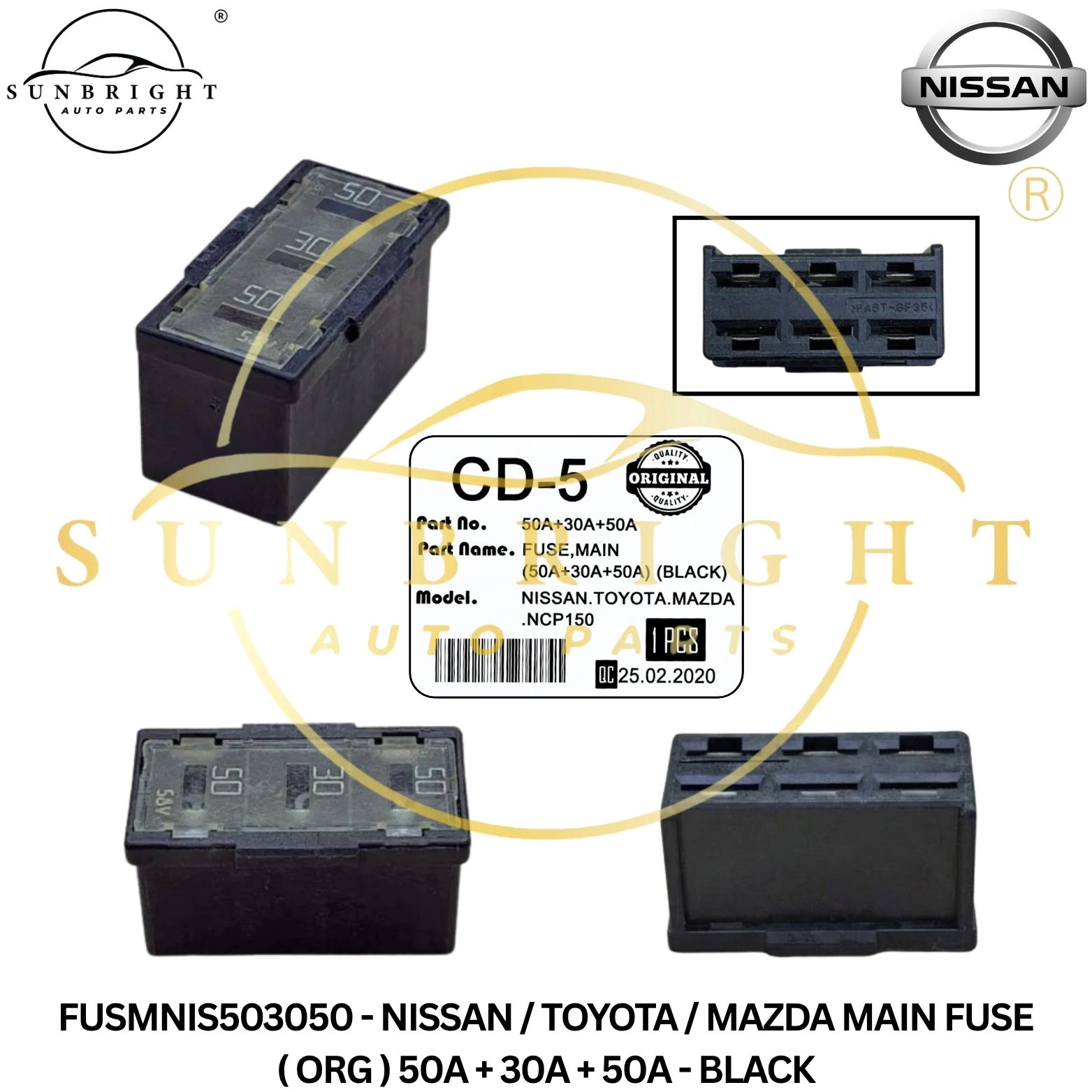 FUSMNIS503050 - NISSAN / TOYOTA / MAZDA MAIN FUSE ( ORG ) 50A + 30A + 50A - BLACK
