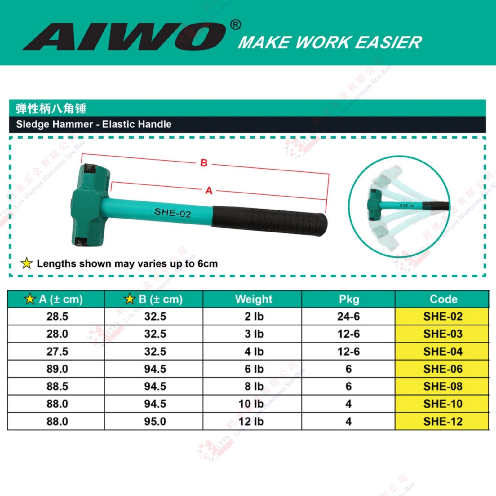 AIWO BRAND SLEDGE HAMMER - SHE02 SHE03 SHE04 SHE06 SHE08 SHE10  SHE12