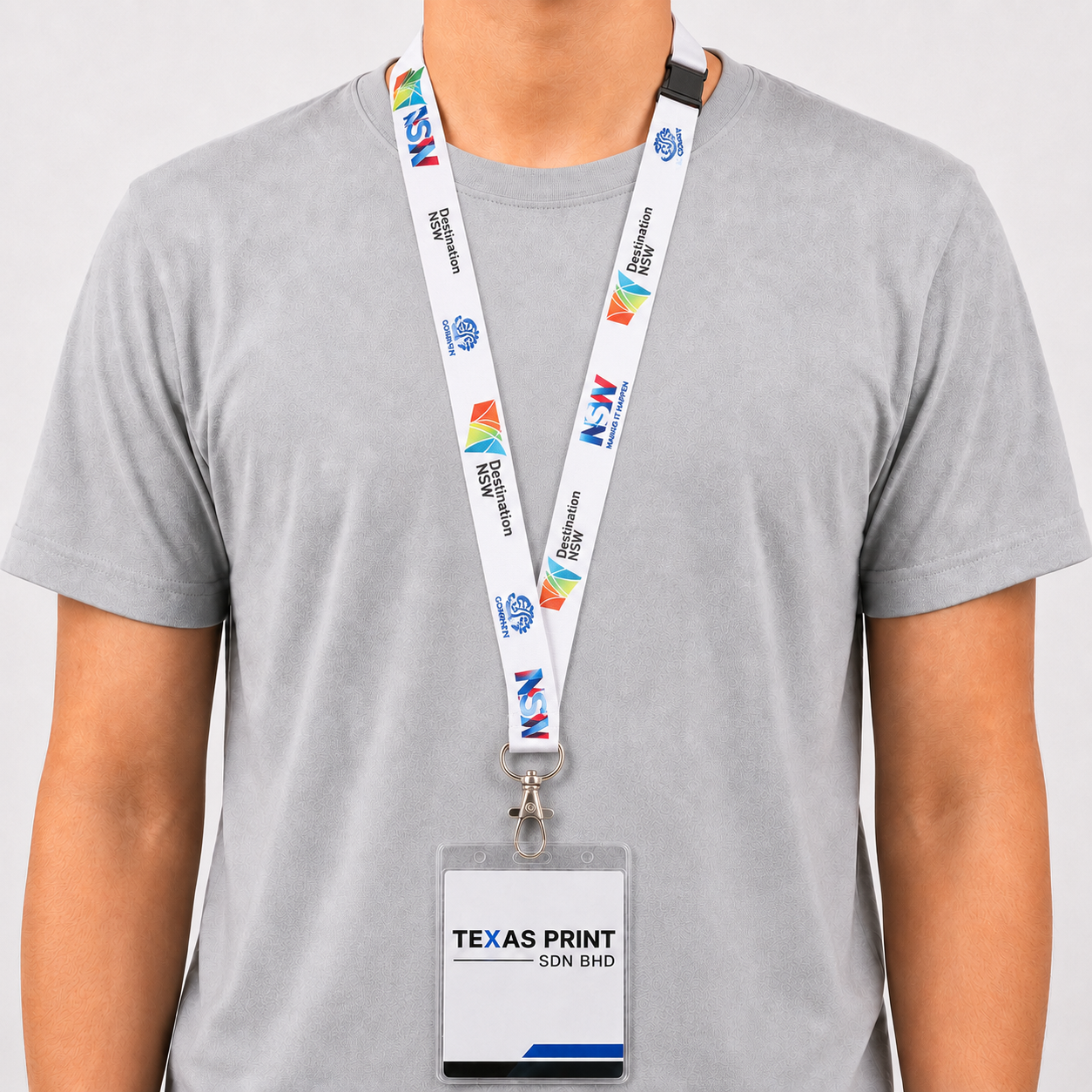 Custom White Sublimation Lanyard Printing Malaysia with ID Card Holder