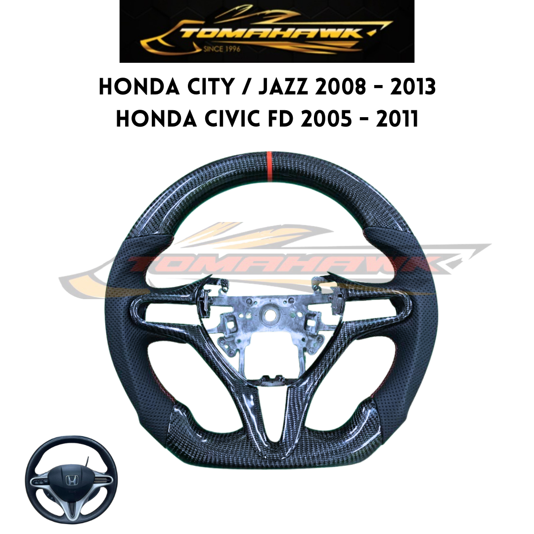Honda Civic FD City TMO Jazz GE Real Carbon Fiber Flat Bottom Sport Design Steering Wheel