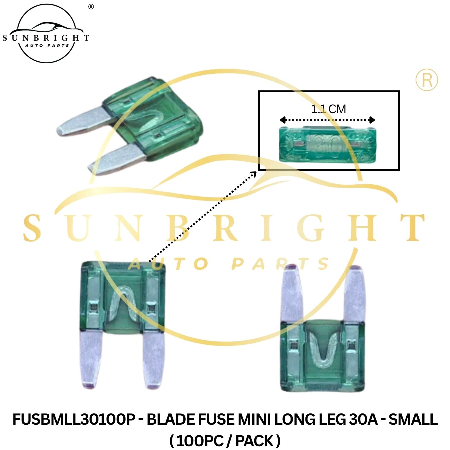 FUSBMLL30100P - BLADE FUSE MINI LONG LEG 30A - SMALL ( 100PC / PACK )