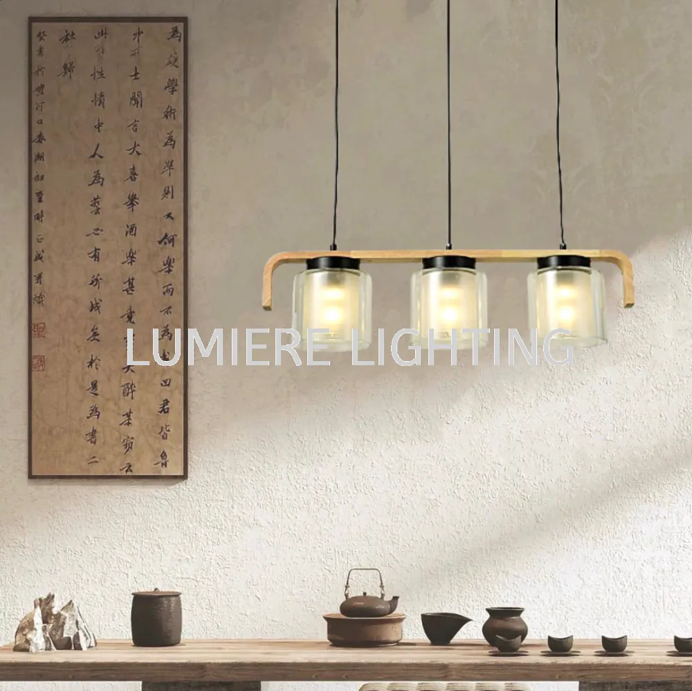 Nordic Muji Pine Wood Glass Pendant Light