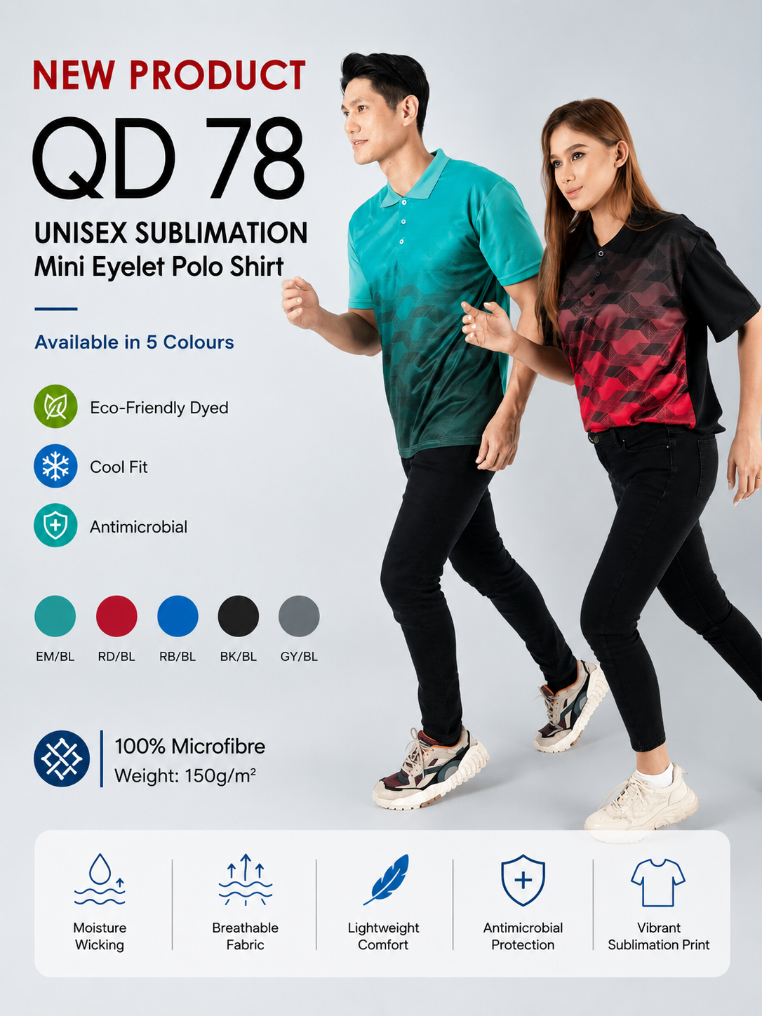 Sublimation Mini Eyelet Polo Shirt - QD78 (UNISEX)