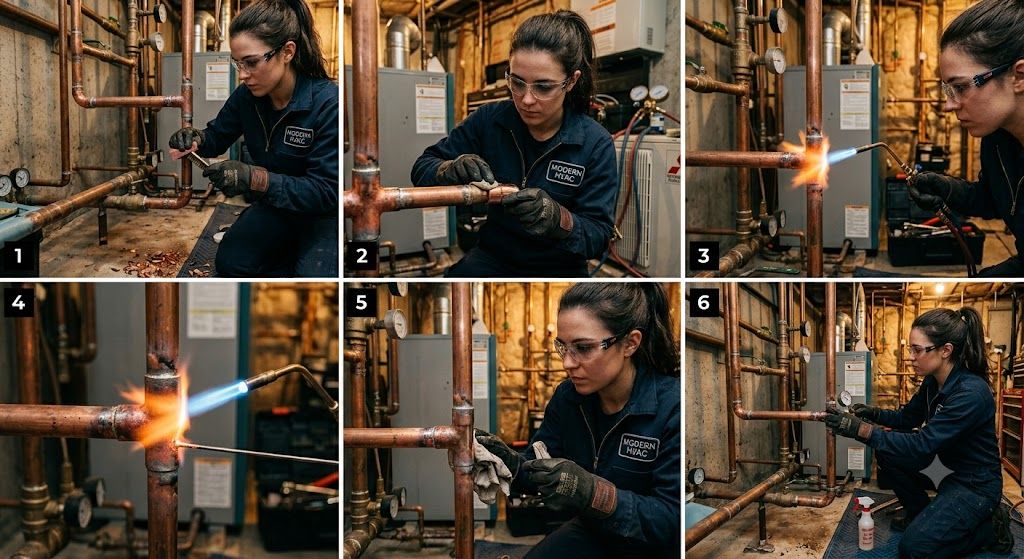 HVAC copper joint brazing step by step