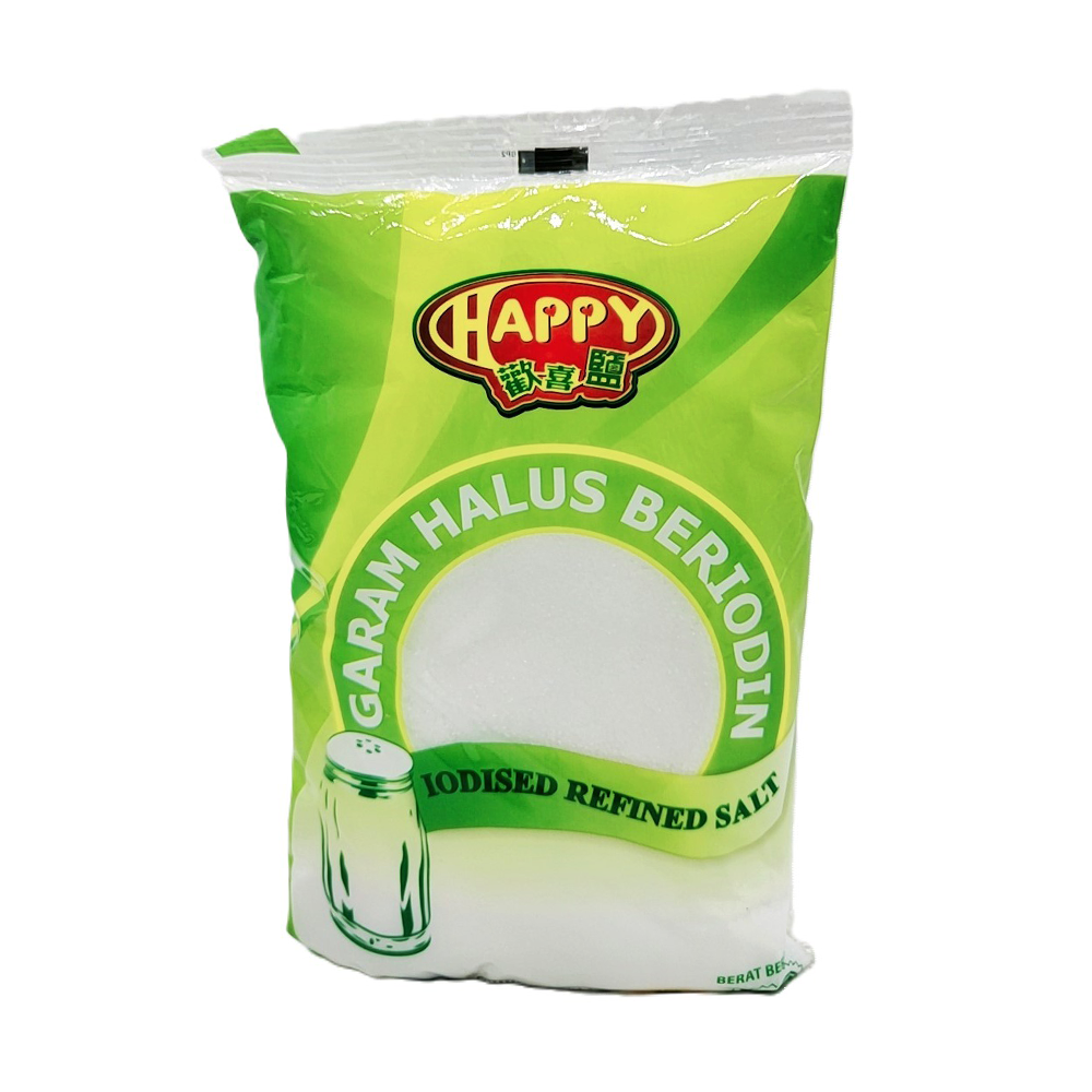 Happy Garam Halus Beriodin / Iodised Refined Salt 500g