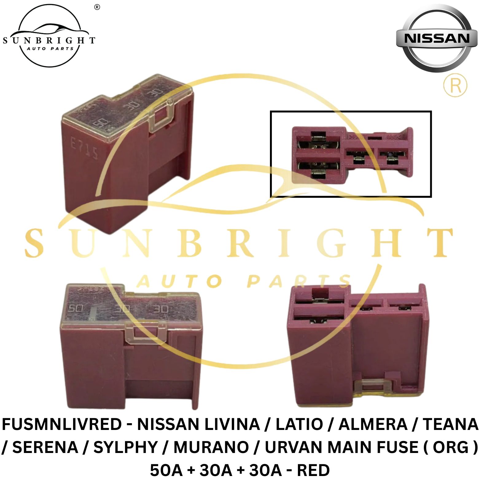 FUSMNLIVRED - NISSAN LIVINA / LATIO / ALMERA / TEANA / SERENA / SYLPHY / MURANO / URVAN MAIN FUSE ( ORG ) 50A + 30A + 30A - RED
