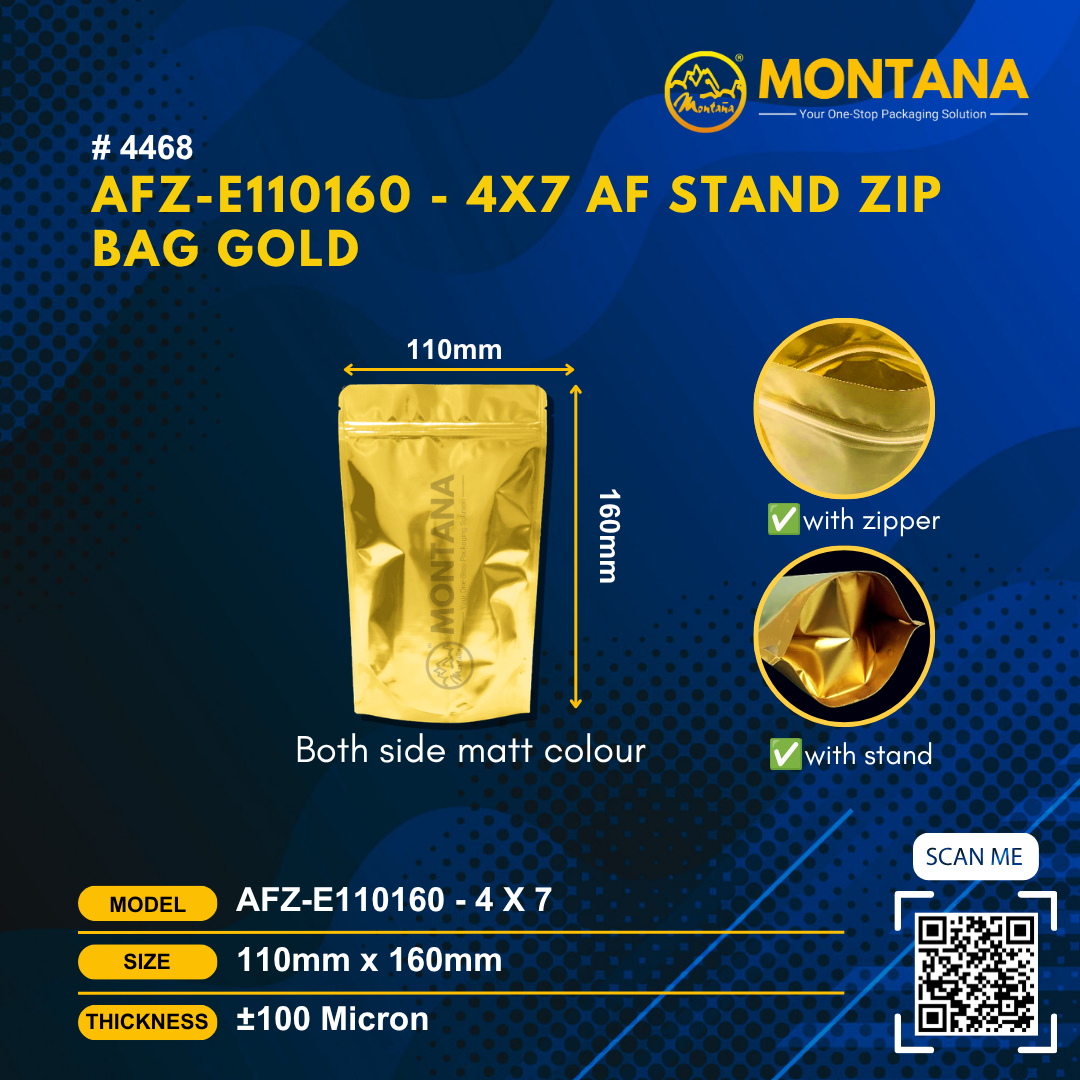(4468) AFZ-W110160 - 4X7 AF STAND ZIP BAG GOLD