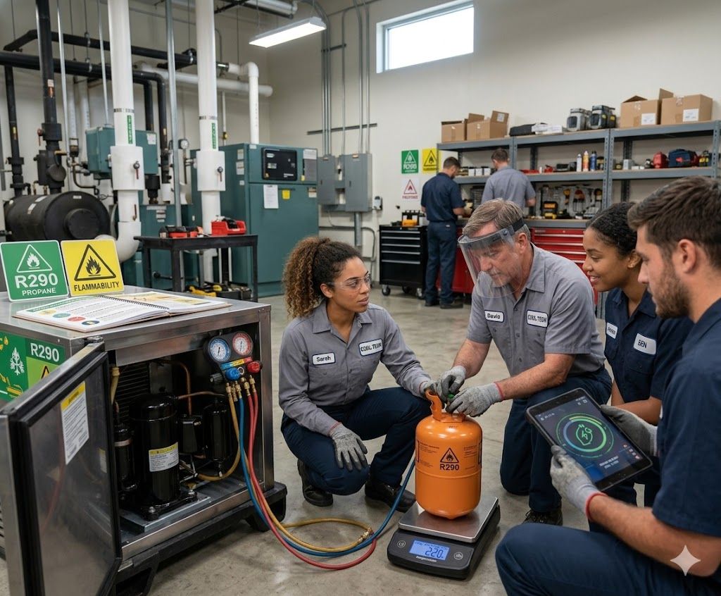 R290 industrial system charging procedure
