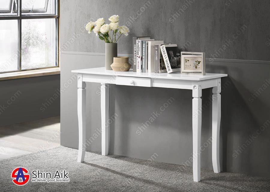 CT77018(KD) (4'ft) White Classic Elegant Solid Wooden Console Table 