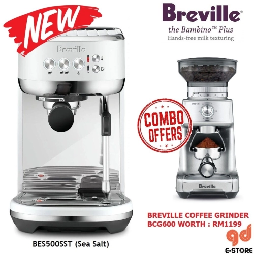 Breville BES500SST Bambino Plus  Sea Salt + Breville Dose Grinder BCG600 Stainless Steel (Contact us now and claim your discount vouchers)