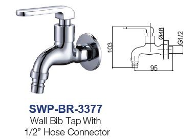 SWP-BR-3377  Wall Bib Tap With Hose Connector - brass