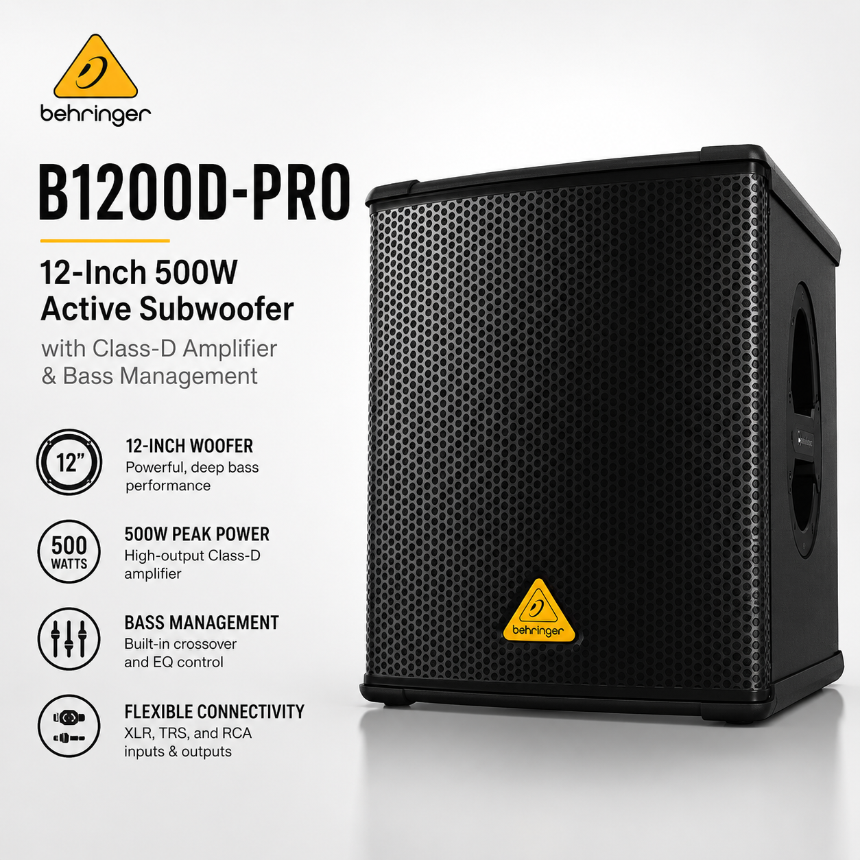 Behringer B1200D-PRO – Subwoofer Aktif 12-Inci 500W dengan Amplifier Kelas-D & Pengurusan Bass