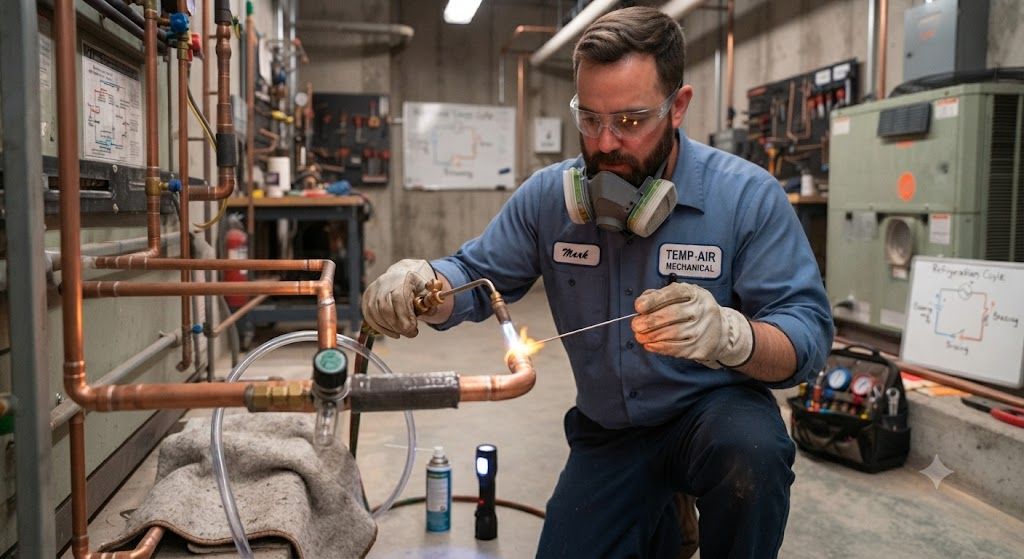 copper refrigerant line brazing leak prevention