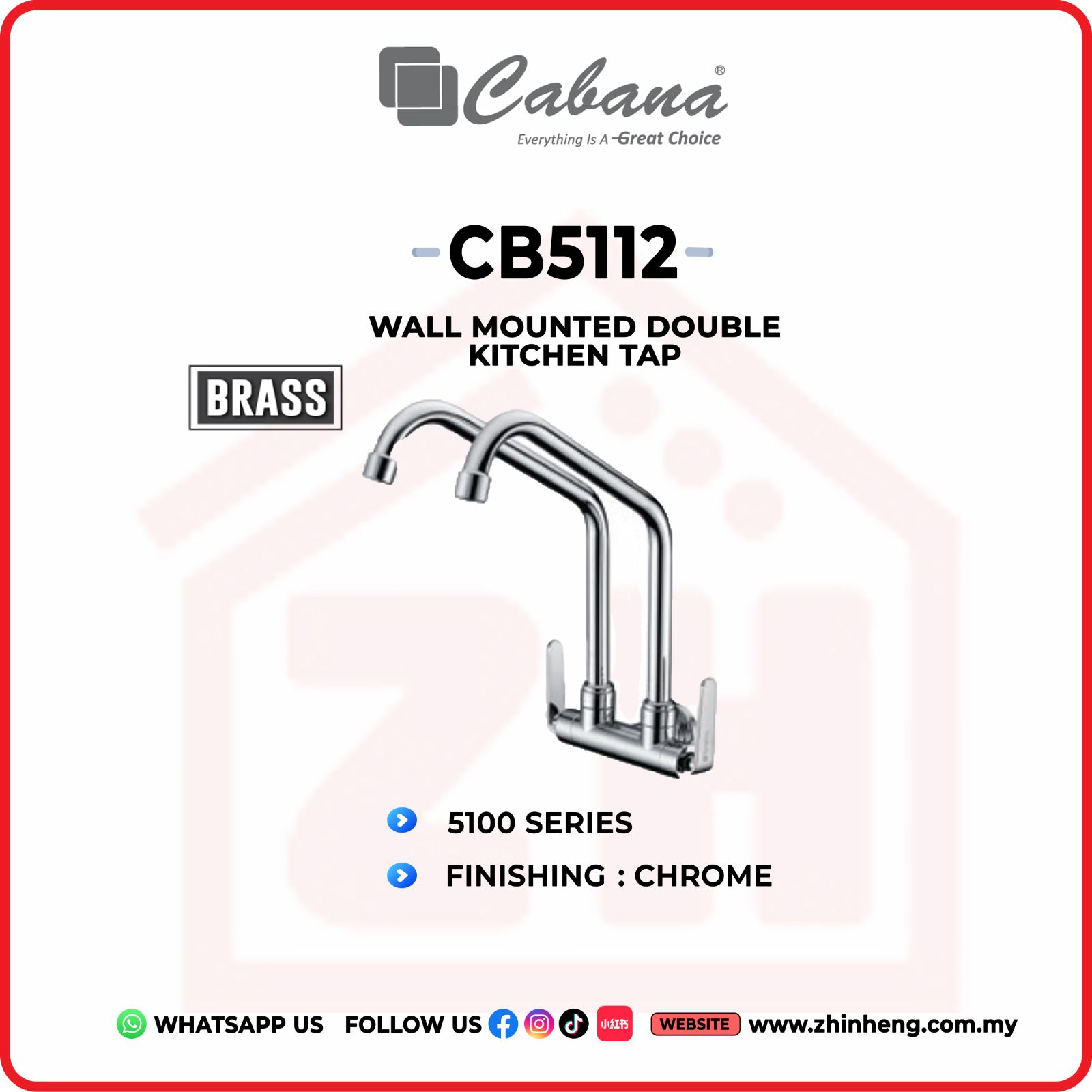 CABANA Wall Mounted Double Kitchen Tap  CB5112