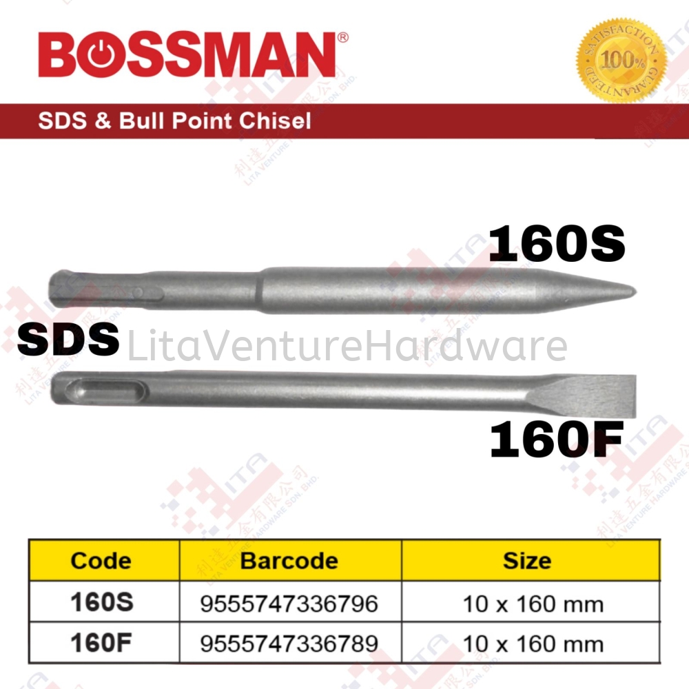 BOSSMAN BRAND SDS BULL POINT CHISEL - 160S 160F