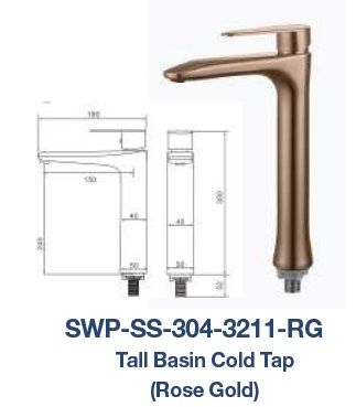 SWP-SS-304-3211-RG  Tall Basin Cold Tap - SUS304 ROSE GOLD