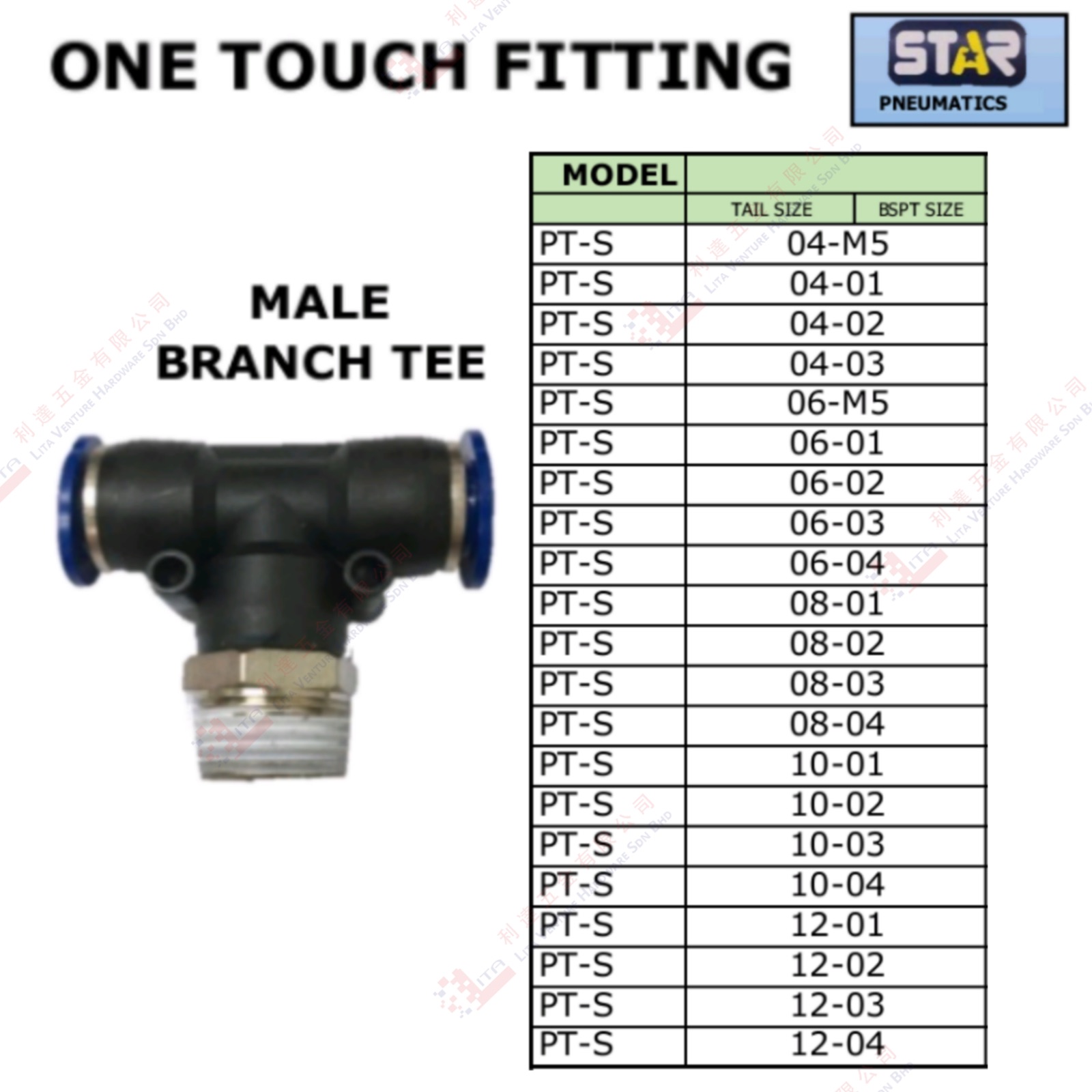 MALE BRANCH TEE - PTS04M5 PTS0401 PTS0402 ...PTS1201