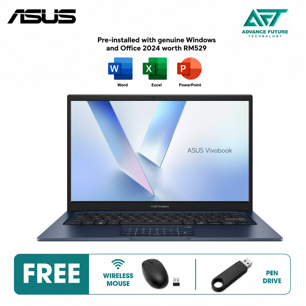 Asus VivoBook 14 A1404V-AEB121WS 14" WUXGA Laptop Quiet Blue ( Intel Core 7 150U, 16GB, 512GB, Intel, W11, H&S 2024&M365 )