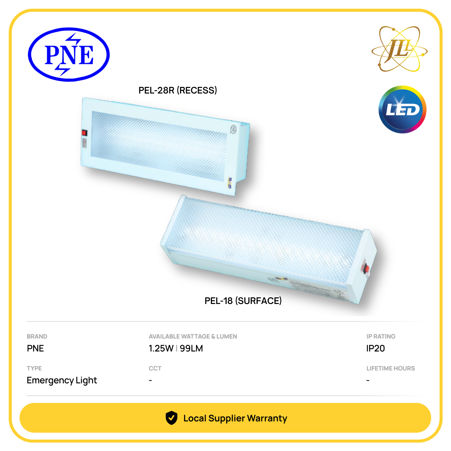 PNE LED EMERGENCY LIGHT 240V 1.2W 99LM IP20 CRI80 [PEL-18/PEL-28R] [RECESSED/SURFACE]