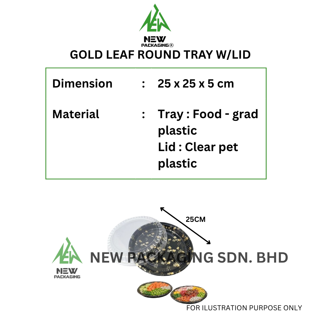 GOLD LEAF ROUND TRAY W/LID