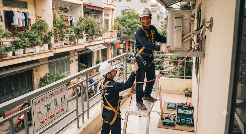 HVAC fall prevention during air conditioning installation