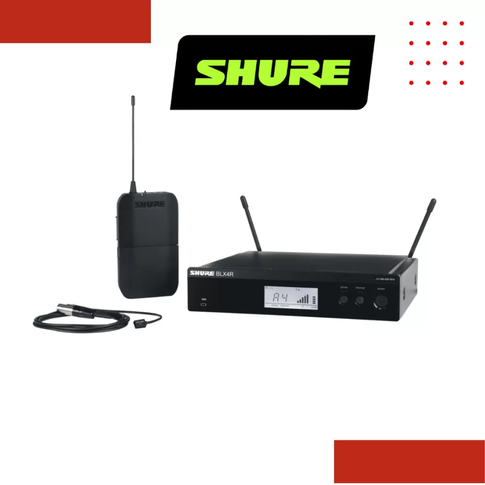Shure BLX14R/W93 Lavalier Wireless System, BLX4R Wireless Receiver, BLX1 Bodypack Transmitter & WL93 Lavalier Microphone