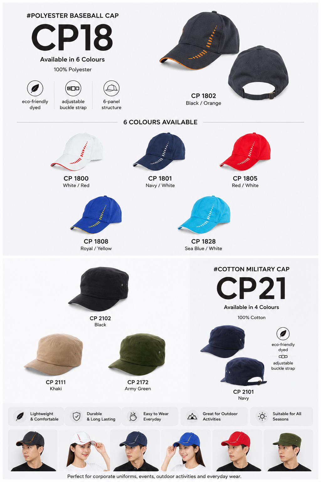 CP18 & CP21 Cap Collection｜Professional Caps for Work & Everyday Wear
