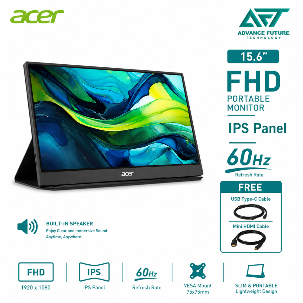 Acer PM161QB 15.6'' FHD IPS 60Hz Portable Monitor ( Speaker, mini HDMI, USB-C, 3 Years Warranty )