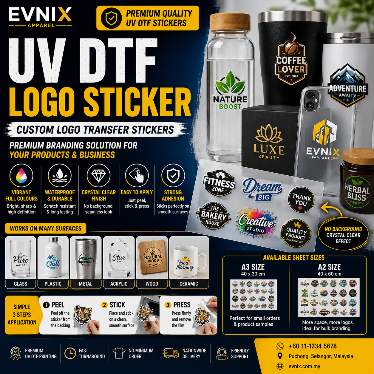 UV DTF Logo Sticker Malaysia | Custom Logo Transfer Stickers