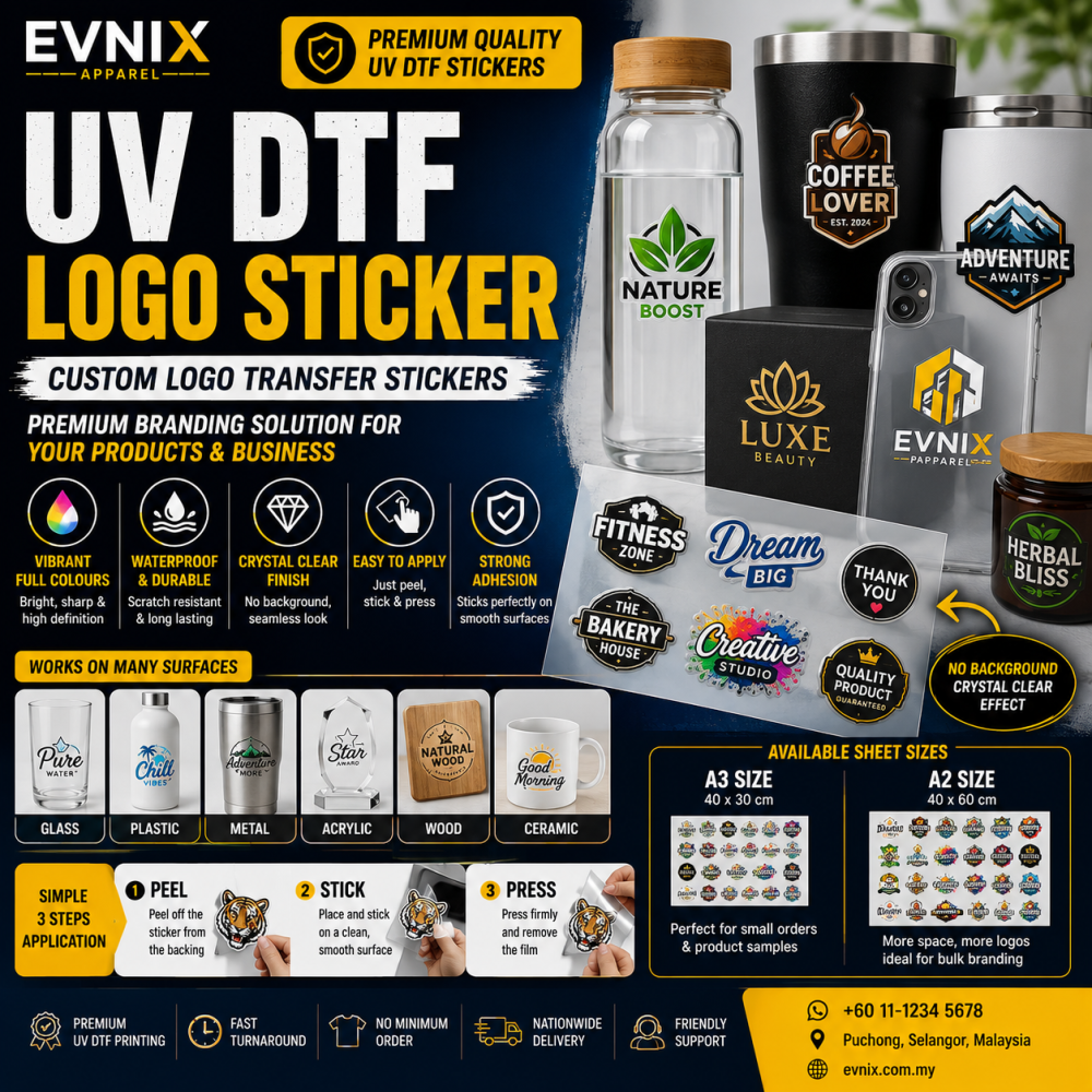 UV DTF Logo Sticker Malaysia | Custom Logo Transfer Stickers