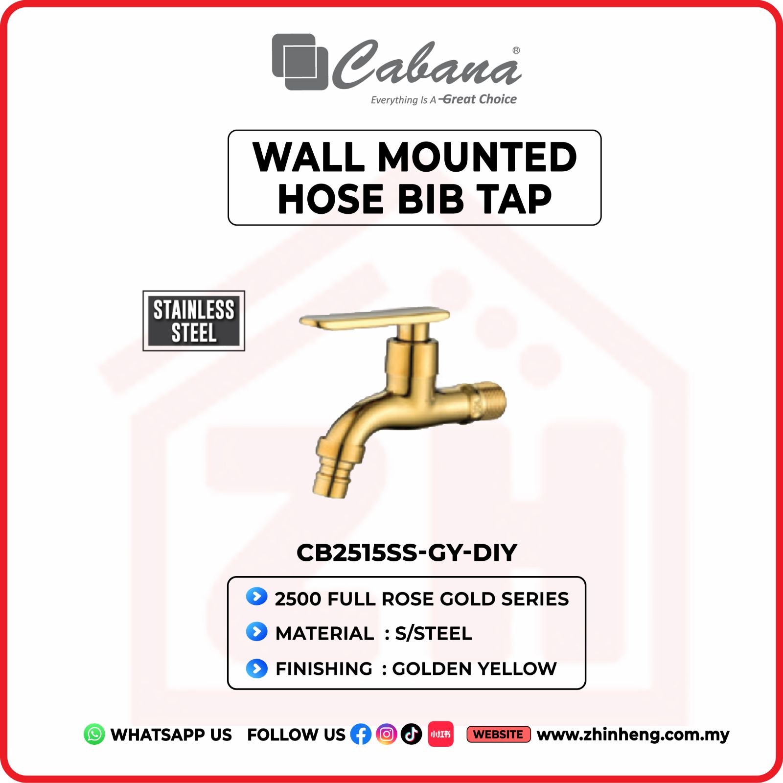 CABANA WALL MOUNTED HOSE BIB TAP  CB2515SS-GY-DIY