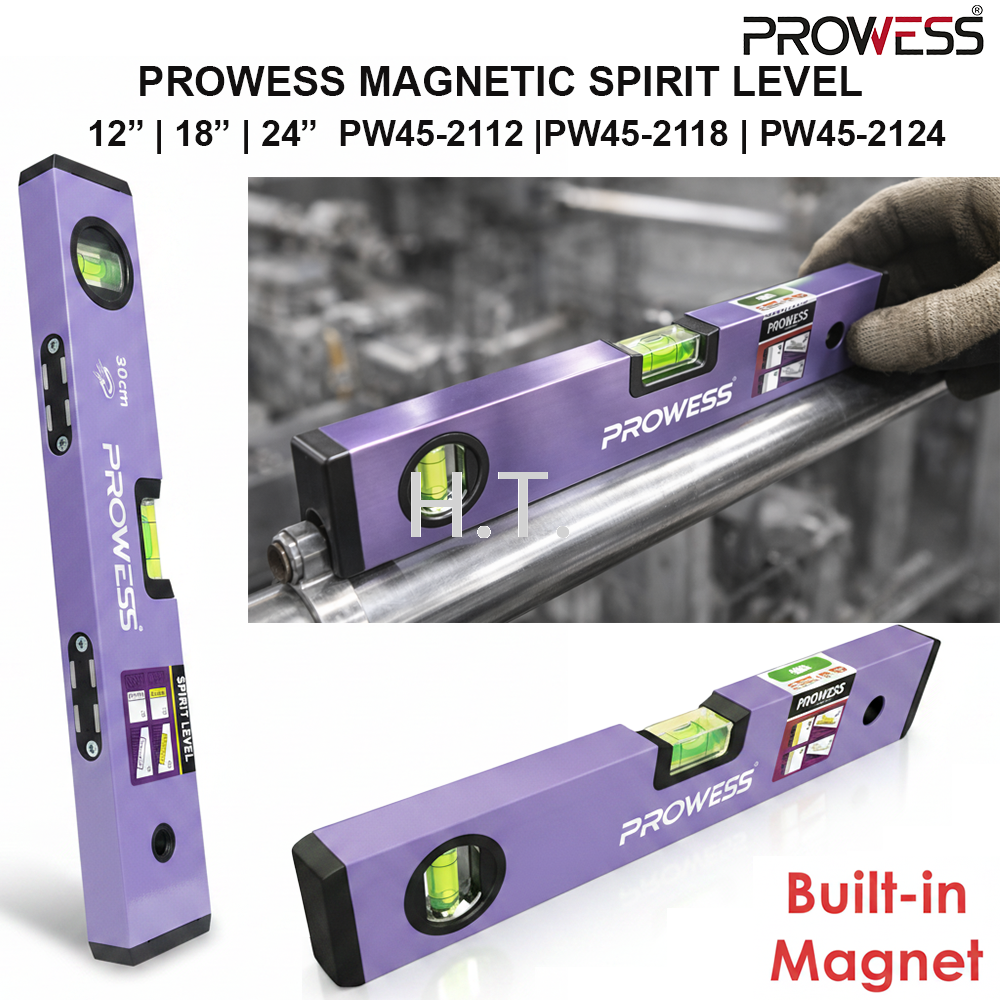 PROWESS MAGNET SPIRIT LEVEL | MAGNETIC SPIRIT LEVEL | PROFESSIONAL LEVELING & ALIGNMENT TOOL 12” | 18” | 24” ( PW45-2112 |PW45-2118 | PW45-2124 )