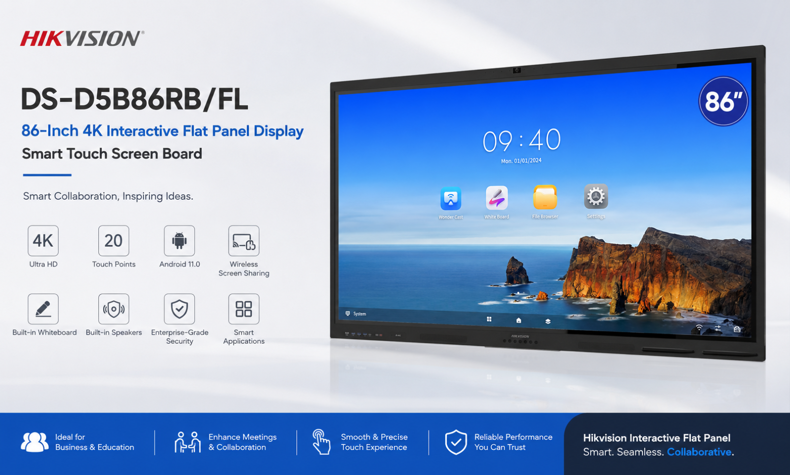Hikvision DS-D5B86RB/FL 86-Inch 4K Interactive Flat Panel Display | Smart Touch Screen Board Malaysia