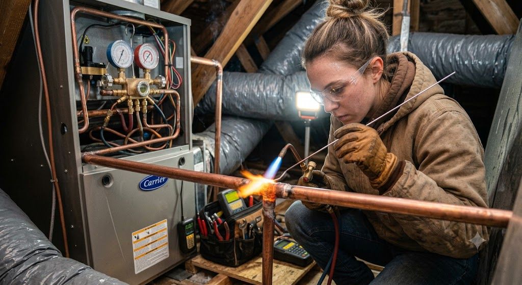 HVAC copper tube oxy acetylene brazing method