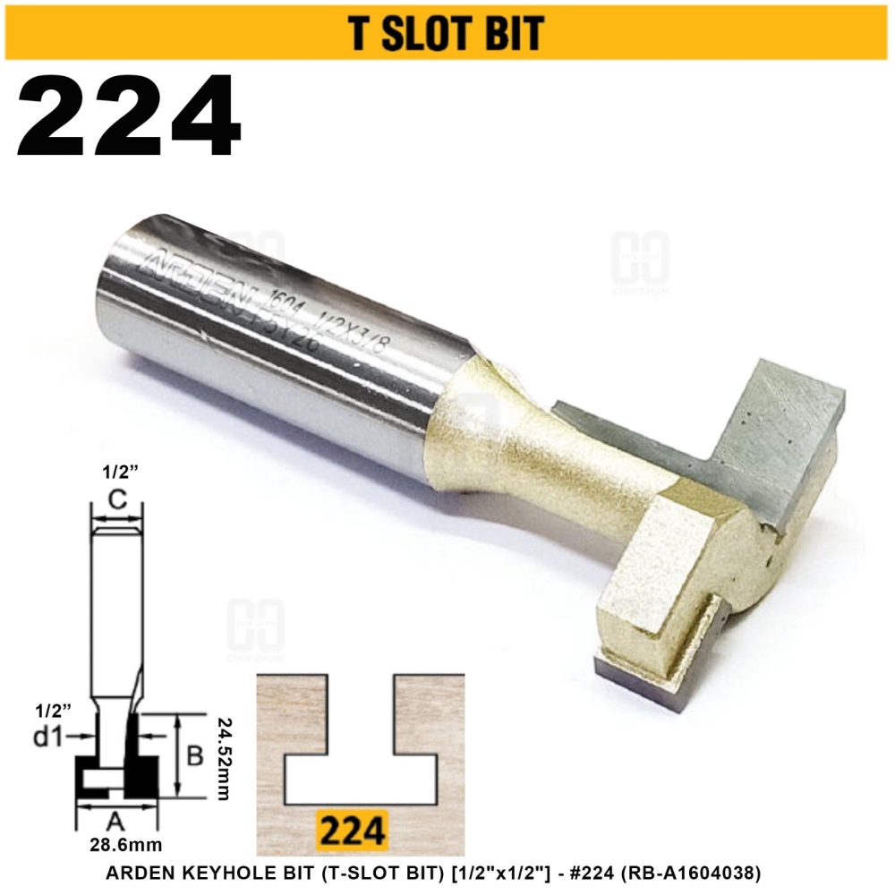 ARDEN KEYHOLE BIT (T-SLOT BIT) 1/2"x1/2" #224 (RB-A1604038)