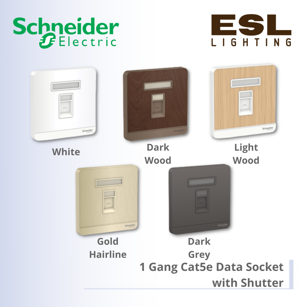 SCHNEIDER AvatarOn 1 Gang Cat 5e Data Socket with Shutter - E8331RJS5_WE_G11 E8331RJS5_LW_G11 E8331RJS5_GH_G11 E8331RJS5_WD_G11 E8331RJS5_DG_G11
