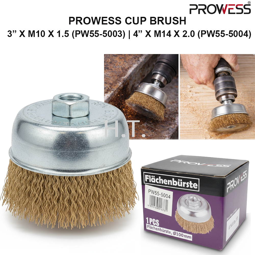 PROWESS CUP BRUSH | STEEL WIRE CUP BRUSH | RUST REMOVAL & SURFACE CLEANING TOOL 3“ X M10 X 1.5 | 4" X M14 X 2.0 ( PW55-5003 | PW55-5004 )